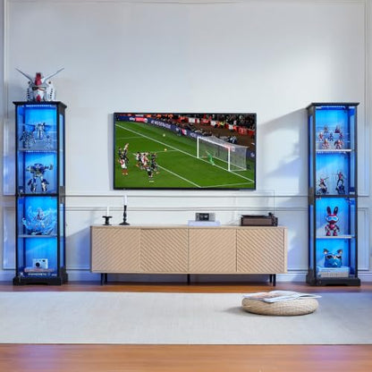 LELELINKY Farmhouse Narrow Glass Display Cabinet with Doors Set of 2 - color: Black, size: 2 Pack