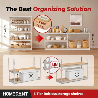 HOMEDANT White 47.7" W 5 Tier Storage Shelves Garage Shelving Unit Metal - color: White, size: 47.7"W x 18.2"D