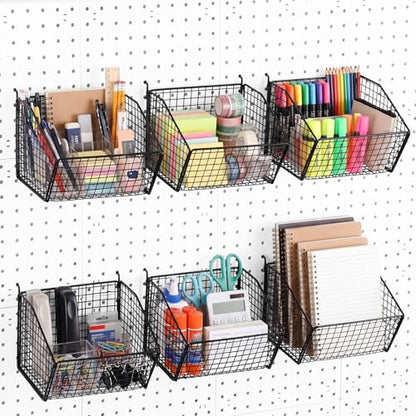 Reallnaive 6 Pack Black Pegboard Baskets 7.1 x 7.1 x 5.5 Inch - color: Black, size: 7.1 x 7.1 x 5.5 Inch