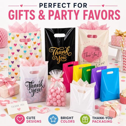 ysmile 5.9x7.8 Small White Die Cut Handle Plastic Party Favor Bags 100ct - color: White, size: 5.9x7.8 Inch (Pack of 100)