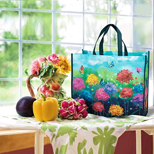NymphFable Floral Garden Shopping Bags, 6 Pack Reusable Grocery Bag 50LBS - color: Wildflower Meadow