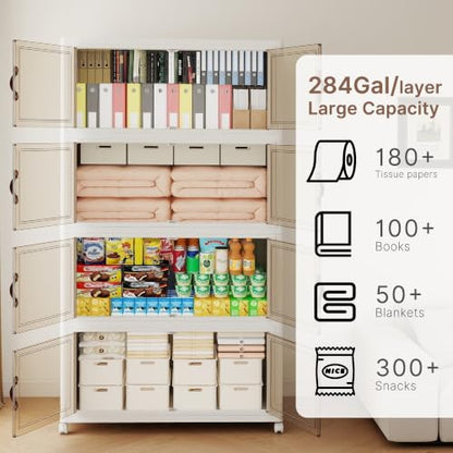 1136QT Extra Large Stackable Storage Bins with Lids & Wheels & Door, - color: White