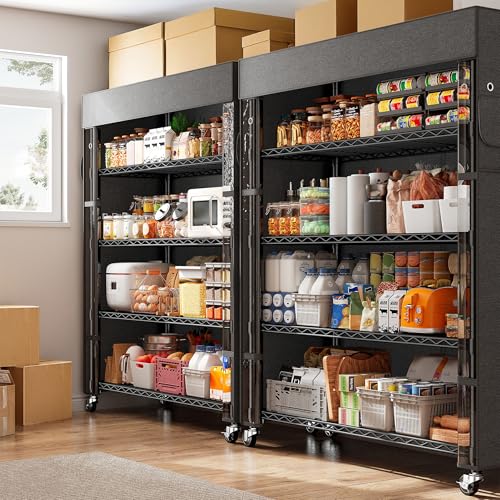 REIBII 72.8"H 5-Tier Heavy Duty Storage Shelving with Cover & Wheels,Pantry - size: 35" W x 16" D x 72.8" H