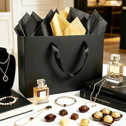 Epoesch 4 Pack Medium Black Gift Bags with Handles and 12 Tissue Papers - color: Black Gift Bags