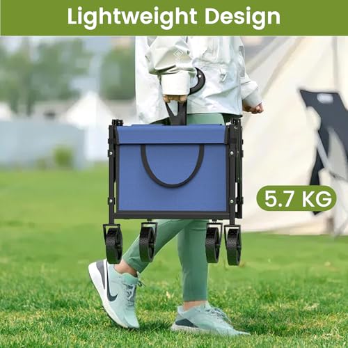 Blomoba Folding Wagon Cart with Wheels, 220lbs Utility Wagon Cart, Blue - color: Blue, size: Medium Without Tailgate