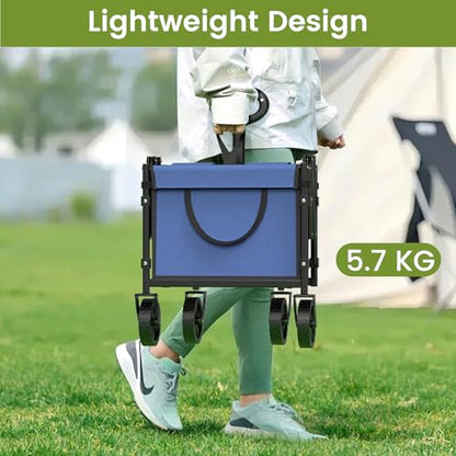 Blomoba Folding Wagon Cart with Wheels, 220lbs Utility Wagon Cart, Blue - color: Blue, size: Medium Without Tailgate