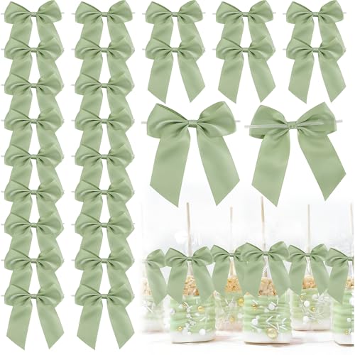4.5" Twist Tie Sage Green Satin Small Gift Wrap Bows 24 Counts - color: Sage Green