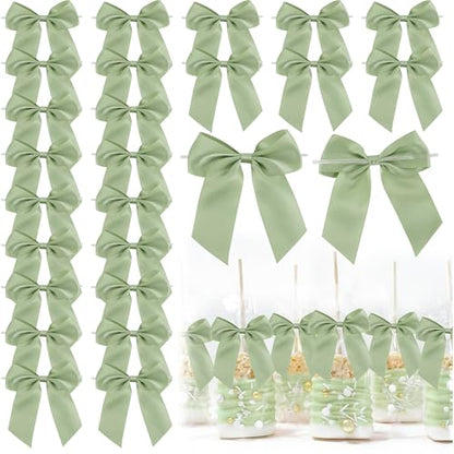 4.5" Twist Tie Sage Green Satin Small Gift Wrap Bows 24 Counts - color: Sage Green