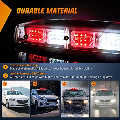 Nilight 12 Inch Roof Top Strobe Lights, 48LED Hazard Light Emergency Safety Warning LED Flashing Light Bar Magnetic Mount, 12V-24V Cars Trucks Tractors Snow Plows Construction - color: Red Mix White