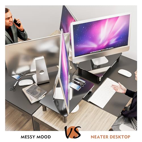 Hemudu 2 Pack Computer Monitor Stand Riser with Height Adjustable Multi Media Desktop Stand for Flat Screen LCD LED TV, Laptop/Notebook/Xbox One, Black HD01B-202 - color: Black