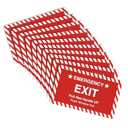 10 Pack 3X4" Car Vehicle School Bus Train Red Hanle Emergency Exit Notice Warning Caution Signs Decal Sticker-Pull Red Handle Up,Push Window Out red