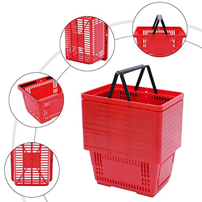 Shopping Basket, 17 * 12 * 9inch Set of 12 Freestanding Store Baskets w/Foldable Handle, Stackable Hand-held Basket for Supermarket, Retail, Bookstore, Red