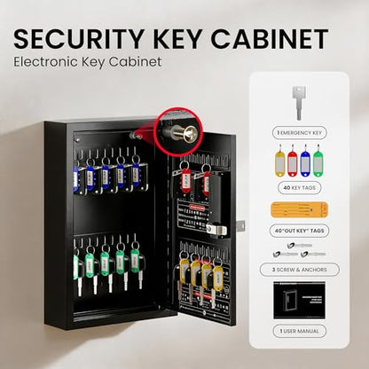 Grimtron Electronic 40 Key Cabinet, Black Key Lock Box for Keys with Code - color: Black
