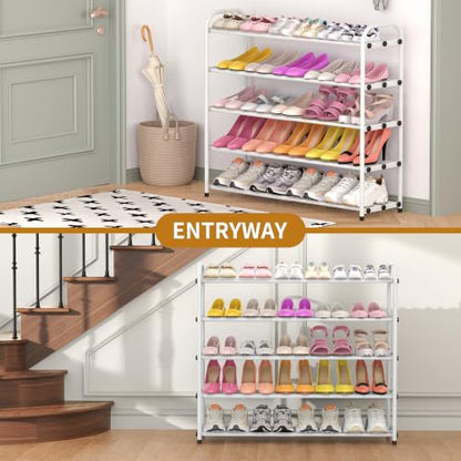 Hleelomi 5-Tier Metal Expandable Shoe Rack for Closet and Entryway, White - color: White, size: 5-Tier