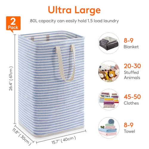 Lifewit 80L Large Laundry Baskets, Laundry Hampers Bags, 2 Pack, Grey&Blue - color: Grey-Blue, size: 80L