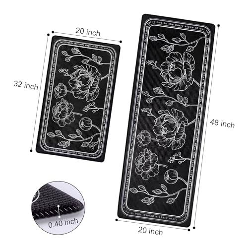 Kitchen Floor Mat Set of 2, Anti Fatigue Kitchen Mat 20"x32"+20"x47" - color: Black, size: 20"x32"+20"x48"
