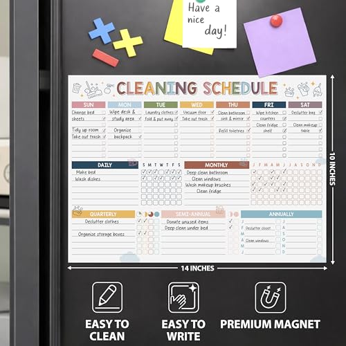 Magnetic Cleaning Schedule Dry Erase Board, Weekly Monthly Chart - color: Cleaning Schedule and Checklist Multicolor
