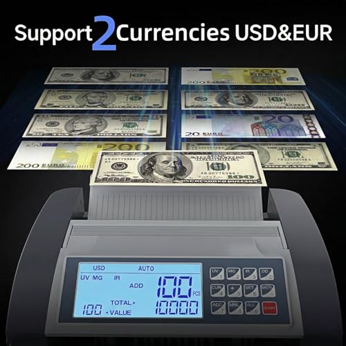 Money Counter Machine Pro with Value Count for Dollar Euro Accurate 110V