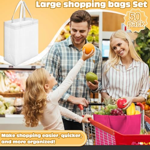Windyun 50 Pcs Reusable Tote Bag Bulk 8 x 4 x 10 Inch, White - color: White
