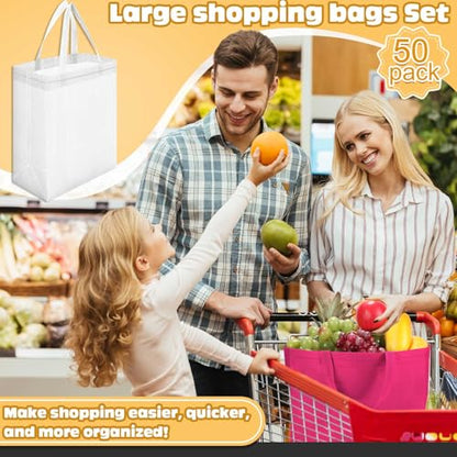 Windyun 50 Pcs Reusable Tote Bag Bulk 8 x 4 x 10 Inch, White - color: White