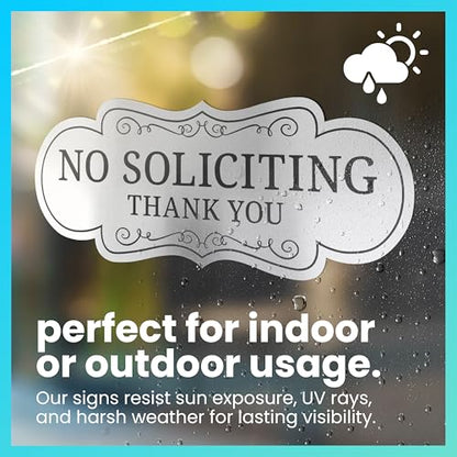 ExcelMark Premium No Soliciting Sign for House - Made in the USA (Small - 2"x 5", Brushed Silver with Black Letters) - color: Silver/Black Designer, size: Small