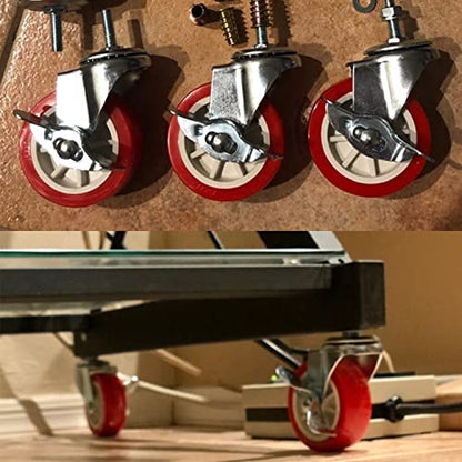 Caster Wheels, Heavy Duty Casters Threaded Stem Casters No Noise Swivel Casters Locking Castor Wheels for Funiture, Workbench, Carts (3 Inch, Imperial Size 5/16''-18×25mm) - style: 5/16''-18×25mm-Red