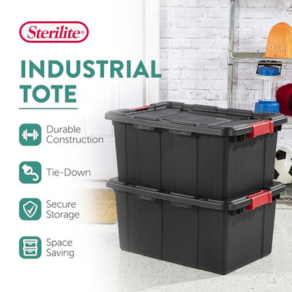 Sterilite 15 Gallon Industrial Tote, Rugged Plastic Storage, Black, 6 Pack - size: 15 Gallon, style: 6-Pack