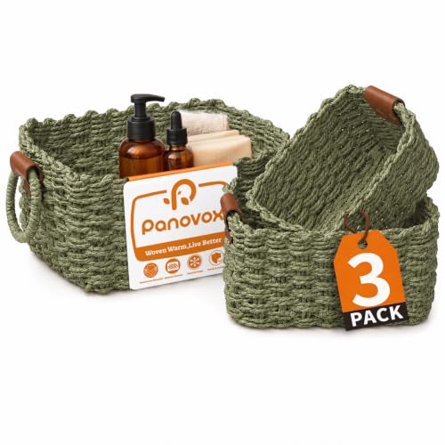 Small Wicker Baskets, 3 PCS Paper Rope Baskets for Shelves, Green - color: Green