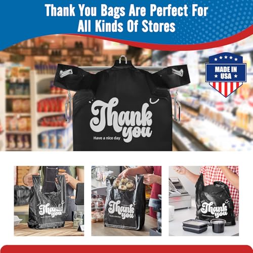 Fuxury 96000 (96K) Count Black Plastic Thank You T-shirt Bags Made in USA - color: Black, size: 96000 Count