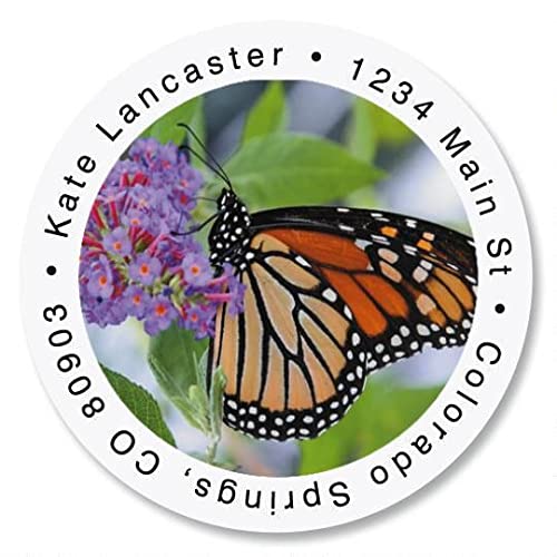 Colorful Images Butterfly Return Address Mailing Labels, Personalize with Name & Addresses, Set of Self Adhesive, Easy Peel Flat Label Sheets (Monarch-Round) - color: Monarch-round