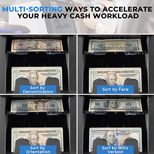 MUNBYN IMC08 Dual Money Counter Machine Mixed Denomination with Reject Pocket, Value Counting, Counterfeit Detection 2 CIS/UV/MG/IR, Sort&Print Enabled Cash Counter, Mixed Bill Counter (White) - color: White