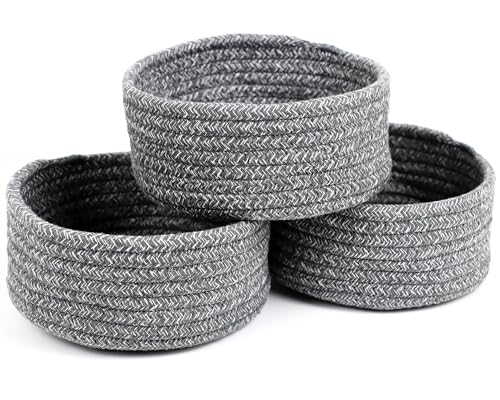 Small Woven Cotton Rope Baskets, Set of 3, Grey - color: Grey