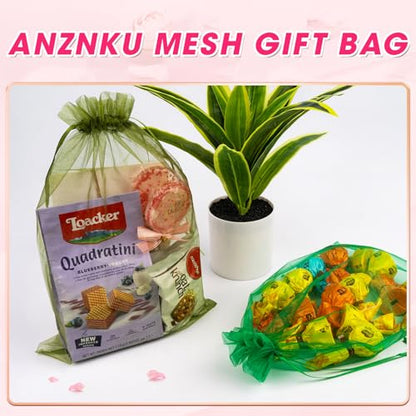 ANZNKU 50 Pcs Large Organza Bags 8x12, Green Small Mesh Gift Bag Drawstring - color: Green