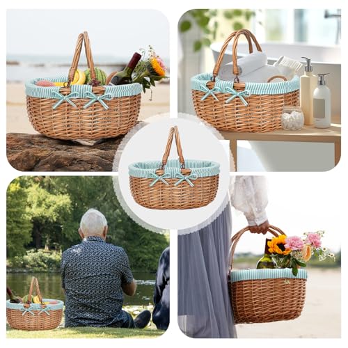 Good GAIN Wicker Picnic Basket w/Fold Handles,Willow Empty Baskets,Green - color: Green