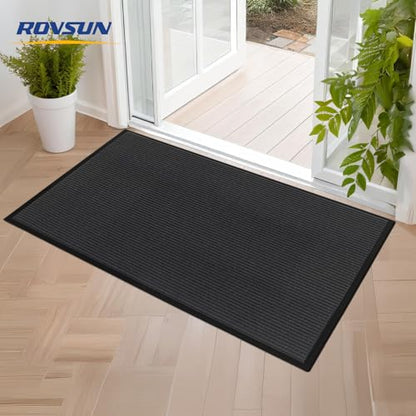 ROVSUN Front Door Mat Indoor Outdoor Entrance, Waterproof Heavy Duty Doormat, Stain and Fade Resistant, Low Profile, Easy Clean Welcome Floor Mats for Commercial Entry Patio Porch, 59"×35", Grey