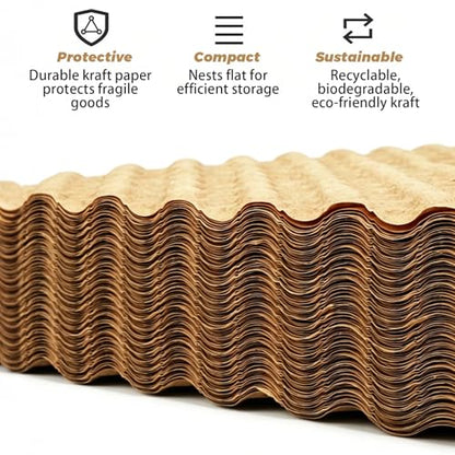 200PCS Paper Bubble Wrap Sheets for Packing 11x15 Inch, Recyclable Packing Paper for Glass & Dishes, Bubble Wrap for Moving & Shipping, Kraft Paper Cushioning Wrap