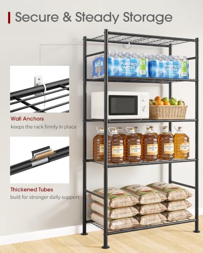 Sakugi 5-Tier Storage Shelves 33.1" x12.6" x73.5" Black with Wheels - color: Black, size: 33.1W x 12.6D x 73.5H(5T)