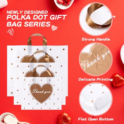 Abbylike 300 Pcs Thank You Bags with Handles, 3 Size Plastic,Gold, White - color: Gold, White