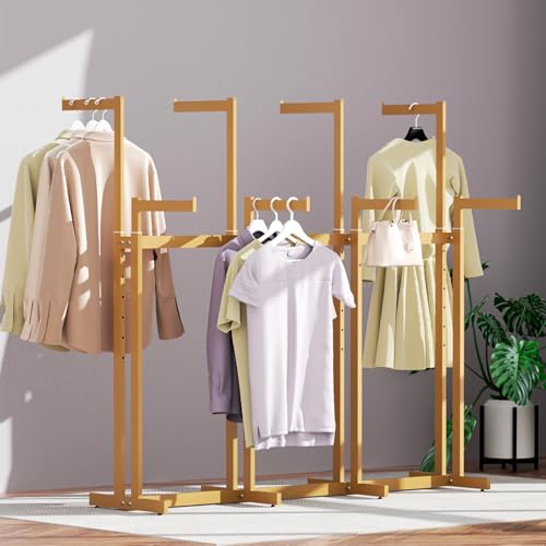 Retail Clothing Rack - for Hanging Clothes - Rolling Metal Garment Racks Heavy Duty, Gold Commercial Clothing Display Rack with Wheels, Tall Sturdy Stand Clothing Racking (8 Arm,Gold) - color: Gold, size: 8Arm