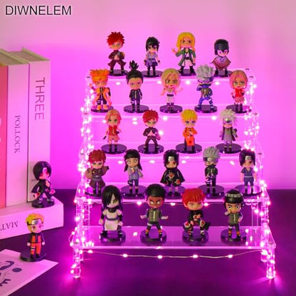 5 Tier Acrylic Risers - Acrylic Display Stands with Pink LED Light - color: Clear with Pink Light