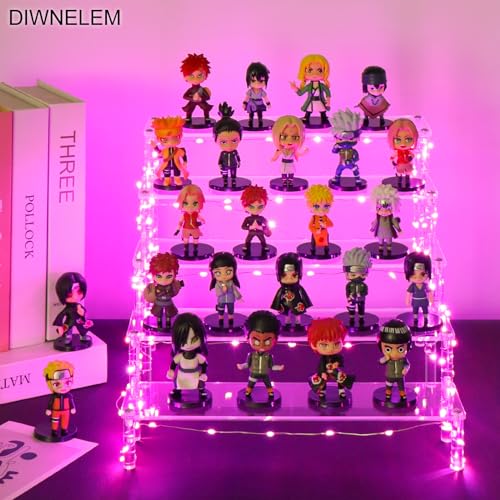 5 Tier Acrylic Risers - Acrylic Display Stands with Pink LED Light - color: Clear with Pink Light