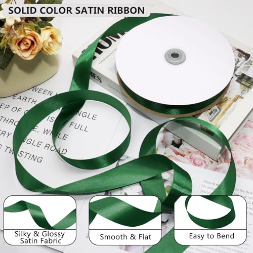Dark Green Satin Ribbon 1 Inch 100 Yards, for Wedding Gift Wrapping - color: Dark Green