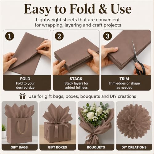 ROVIBIOBIO 100 Sheets Brown Tissue Paper for Gift Bags, 20 x 14 Inch - color: Brown