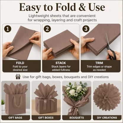 ROVIBIOBIO 100 Sheets Brown Tissue Paper for Gift Bags, 20 x 14 Inch - color: Brown
