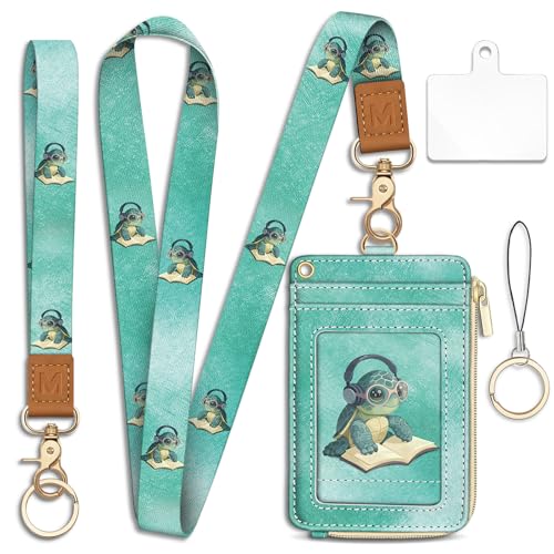 Piefly Turtle Lanyard Wallet with ID Badge Holder, Cute Small RFID Keychain - color: Turtle