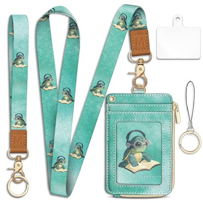 Piefly Turtle Lanyard Wallet with ID Badge Holder, Cute Small RFID Keychain - color: Turtle