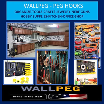 WallPeg 100Pcs Pegboard Accessory Peg Hook Set – Durable, Self-Locking Black 1/4" J-Style FlexLock Peg Hooks for Hanging Tools, Storage, and Wall Organization