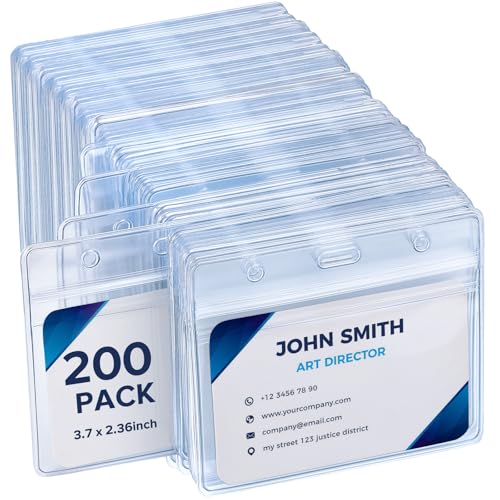 200 Pack Horizontal Badge Holders, Clear PVC Id Card Sleeves, Zip Top - size: 200 Pack Horizontal Badge Holder