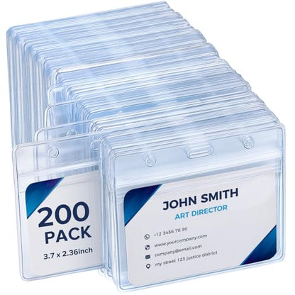 200 Pack Horizontal Badge Holders, Clear PVC Id Card Sleeves, Zip Top - size: 200 Pack Horizontal Badge Holder