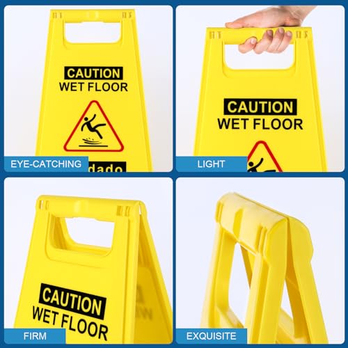 8-Pack Caution Wet Floor Sign,17.5" Height,Bright Yellow Double-Sided Folding A-Shaped Frame Design, Bilingual Caution Message - color: 8PACK Yellow